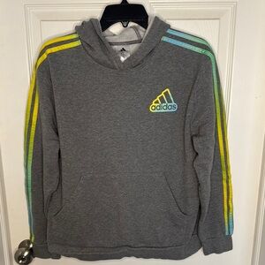 Boys Adidas Gray Hoodie Sweatshirt with Colored Stripes